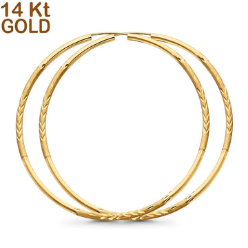 14K Yellow Gold Diamond Cut 2mm Snap Endless Closure Hoop Earrings Wholesale